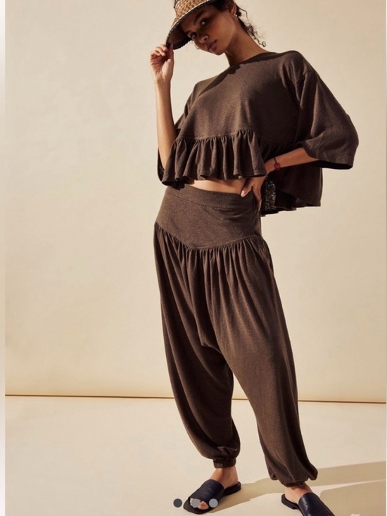 Free People Pants - Free People Beach Olive Brown Alma RuffleTwo Piece Harem Pant Set Small